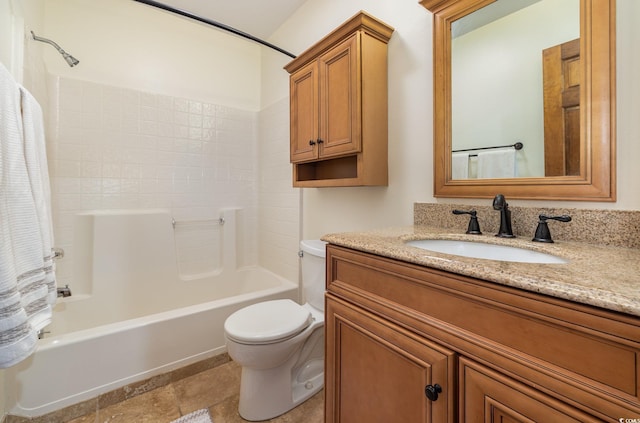 221 Lander Dr, Conway, SC 29526 - bathroom featuring vanity, shower / bathtub combination with curtain, toilet, and stone finish floors