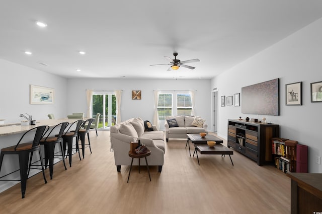 109 River Vista Way, Myrtle Beach, SC 29588 - living area with light wood-style floors, a ceiling fan, and recessed lighting