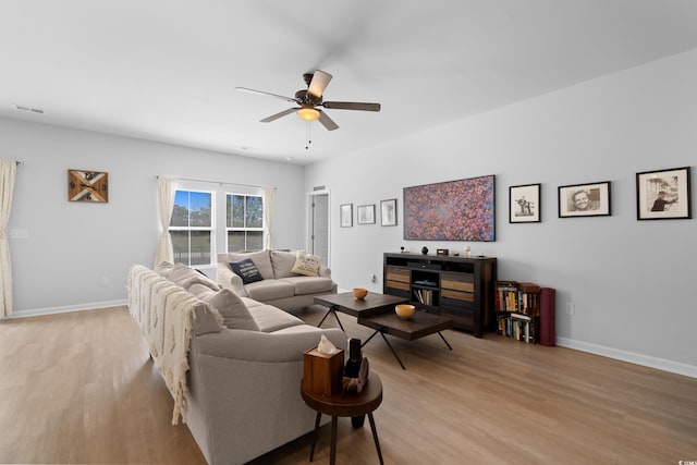 109 River Vista Way, Myrtle Beach, SC 29588 - living room with light wood-type flooring, a ceiling fan, and baseboards