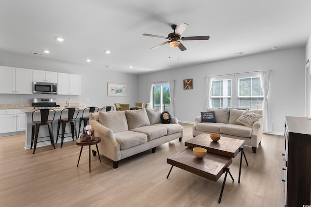 109 River Vista Way, Myrtle Beach, SC 29588 - living room featuring light wood-style floors, recessed lighting, a ceiling fan, and baseboards