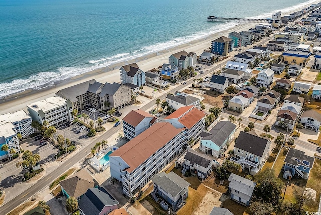 aerial view with a view of the beach and a water view