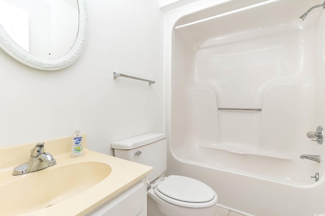 full bathroom featuring toilet, bathing tub / shower combination, and vanity