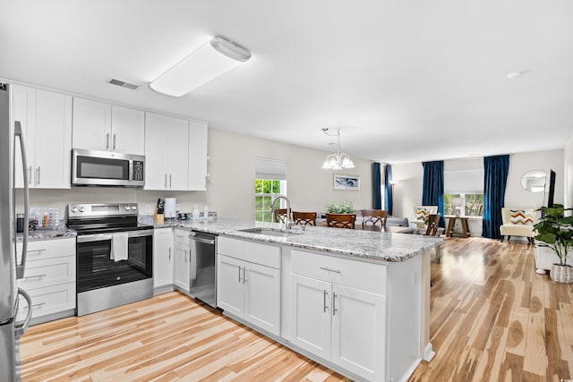 1204 River Oak Dr Unit 25-A, Myrtle Beach, SC 29579 - kitchen featuring appliances with stainless steel finishes, a peninsula, open floor plan, and white cabinets