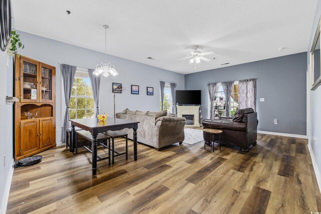 2090 Cross Gate Blvd Unit 202, Surfside Beach, SC 29575 - living room featuring wood finished floors, a ceiling fan, plenty of natural light, and a glass covered fireplace