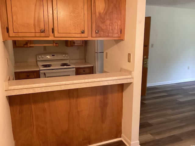 409 Salt Marsh Cir Unit 20C, Pawleys Island, SC 29585 - kitchen with dark wood-type flooring, white appliances, light countertops, and baseboards