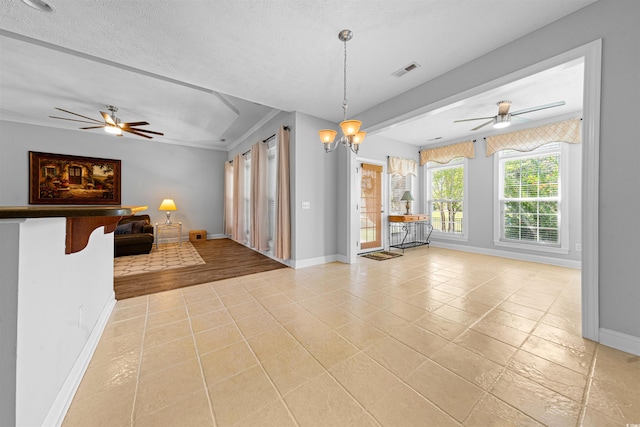 246 Laurel Bay Dr, Murrells Inlet, SC 29576 - unfurnished living room with a ceiling fan, baseboards, visible vents, and light tile patterned floors