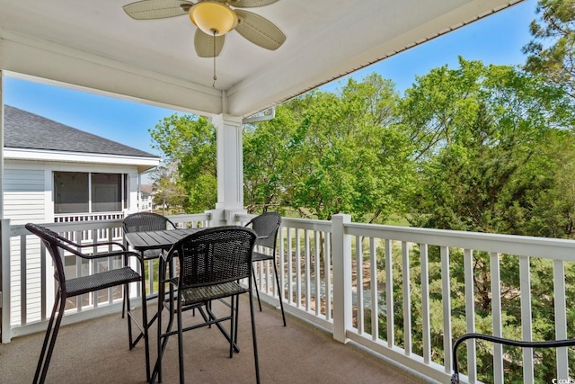 balcony with ceiling fan