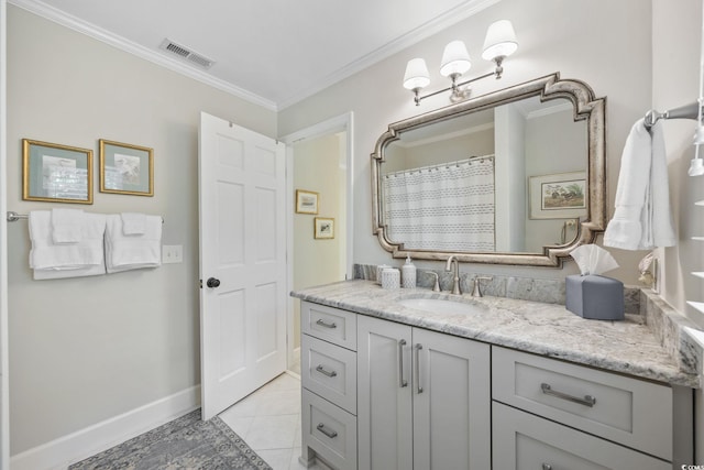 741 Tuckers Rd, Pawleys Island, SC 29585 - full bathroom with vanity, crown molding, and tile patterned flooring