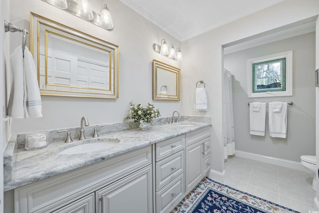 741 Tuckers Rd, Pawleys Island, SC 29585 - bathroom with double vanity, crown molding, and tile patterned floors