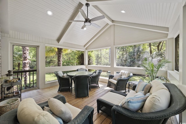 741 Tuckers Rd, Pawleys Island, SC 29585 - sunroom / solarium with outdoor dining area, ceiling fan, and healthy amount of natural light