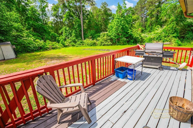 4391 Party Pines Rd, Conway, SC 29526 - wooden deck with a yard, a storage unit, and an outbuilding
