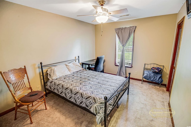 4391 Party Pines Rd, Conway, SC 29526 - bedroom featuring a closet, visible vents, carpet floors, a ceiling fan, and baseboards