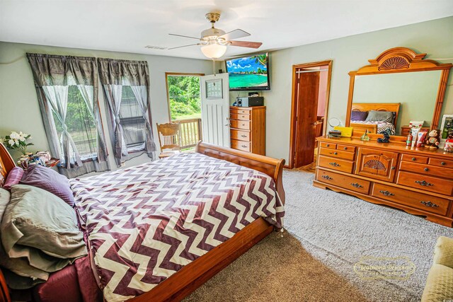 4391 Party Pines Rd, Conway, SC 29526 - carpeted bedroom featuring access to outside and ceiling fan