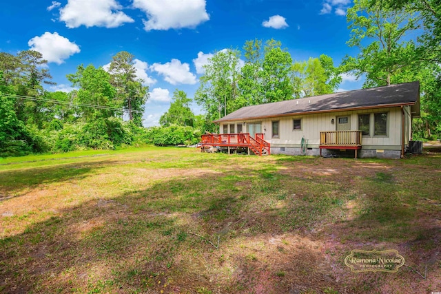 4391 Party Pines Rd, Conway, SC 29526 - view of yard featuring a wooden deck and central AC