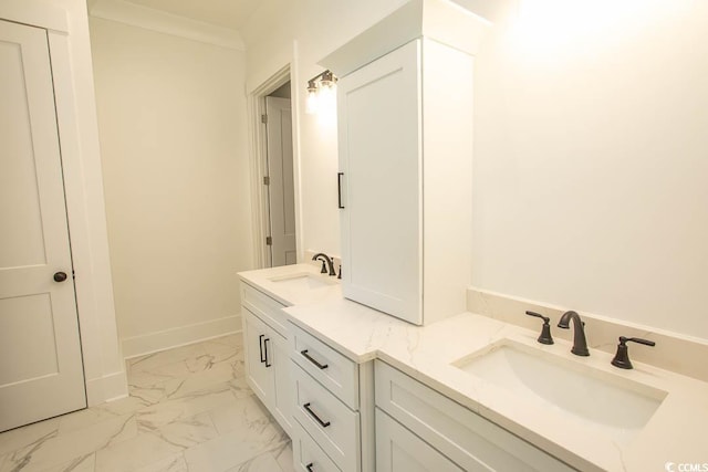 924 Morrall Dr, North Myrtle Beach, SC 29582 - bathroom featuring double vanity and marble look tiles