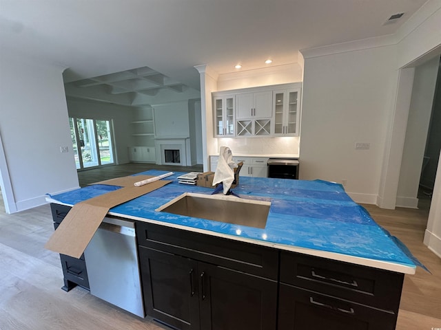 924 Morrall Dr, North Myrtle Beach, SC 29582 - kitchen with dark cabinets, dishwasher, open floor plan, a center island, and recessed lighting