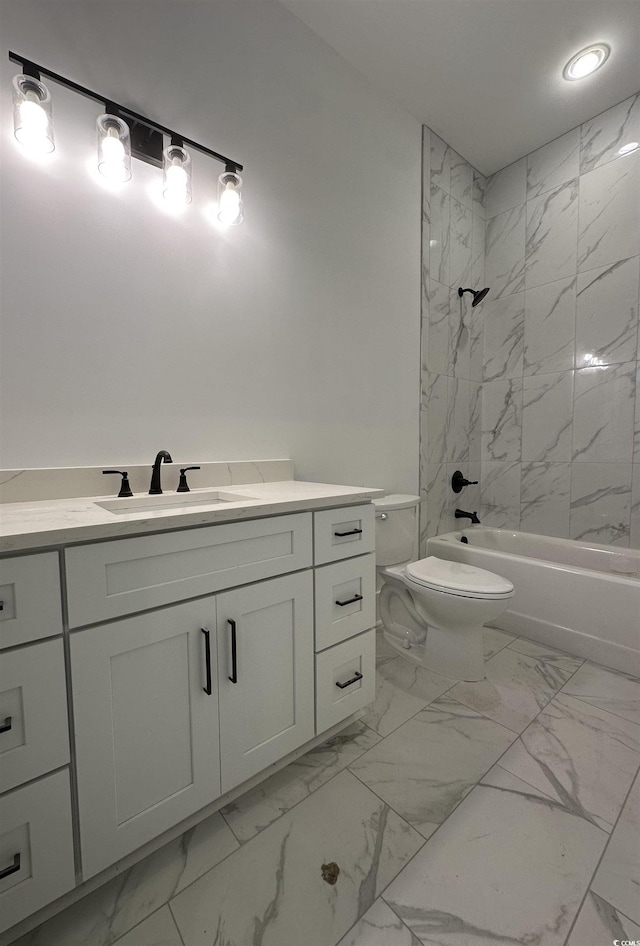 924 Morrall Dr, North Myrtle Beach, SC 29582 - full bathroom with marble finish flooring, vanity, shower / washtub combination, and recessed lighting