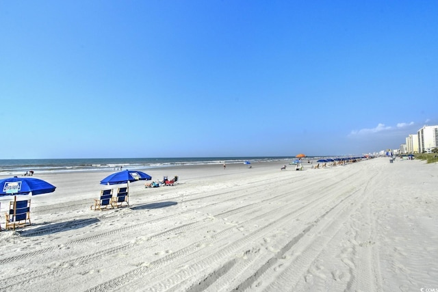 view of water feature featuring a beach view