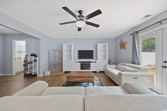 1097 Stoney Falls Blvd, Myrtle Beach, SC 29579 - living room with ceiling fan, wood finished floors, and baseboards