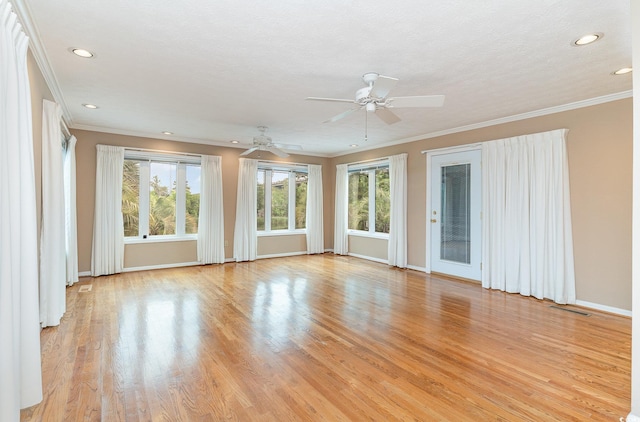 128 Causey St, Myrtle Beach, SC 29577 - spare room featuring a ceiling fan, ornamental molding, baseboards, light wood-style floors, and recessed lighting