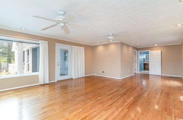 128 Causey St, Myrtle Beach, SC 29577 - empty room featuring a ceiling fan, light wood-style floors, baseboards, recessed lighting, and ornamental molding