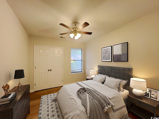 116 Hickory Dr, Conway, SC 29526 - bedroom featuring ceiling fan, a closet, baseboards, and wood finished floors