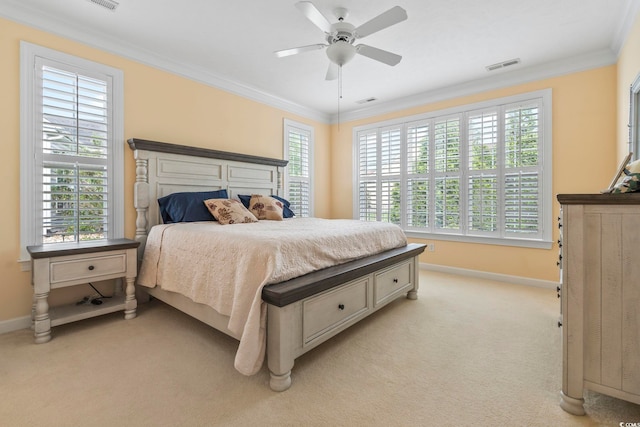 127 Willow Bay Dr, Murrells Inlet, SC 29576 - bedroom with baseboards, ornamental molding, light carpet, and visible vents