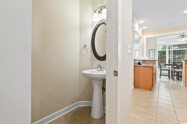 127 Willow Bay Dr, Murrells Inlet, SC 29576 - bathroom featuring recessed lighting, tile patterned floors, ornamental molding, and baseboards