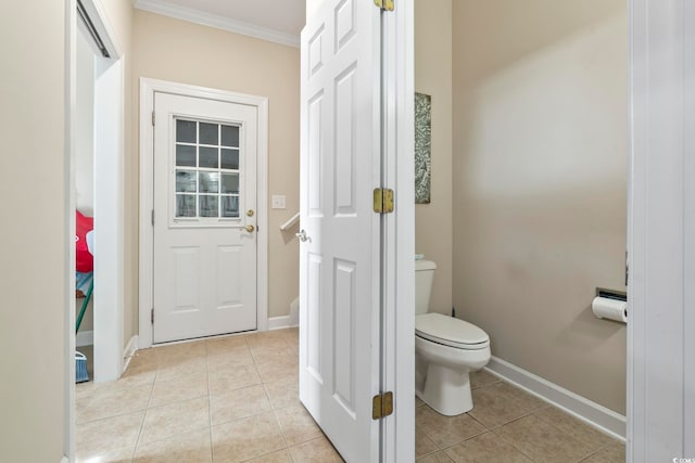 127 Willow Bay Dr, Murrells Inlet, SC 29576 - bathroom featuring baseboards, ornamental molding, tile patterned floors, and toilet