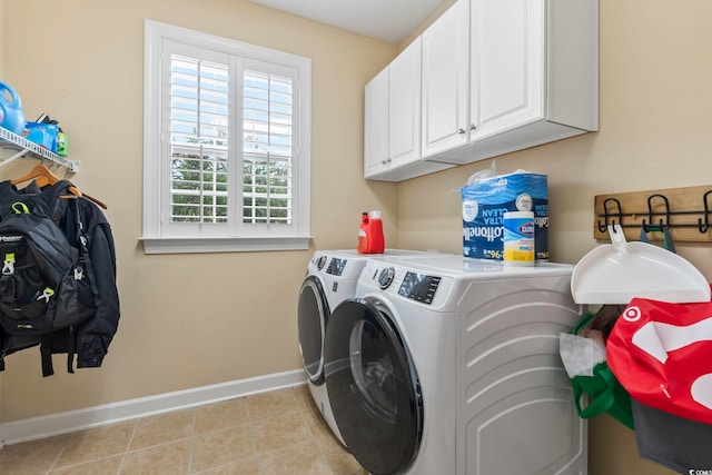 127 Willow Bay Dr, Murrells Inlet, SC 29576 - washroom with baseboards, cabinet space, independent washer and dryer, and light tile patterned flooring