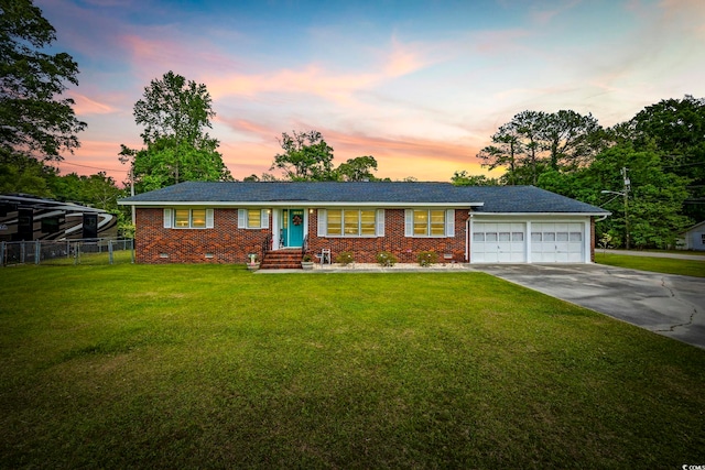153 Busbee St, Conway, SC 29526 - single story home with driveway, a garage, brick siding, crawl space, and entry steps