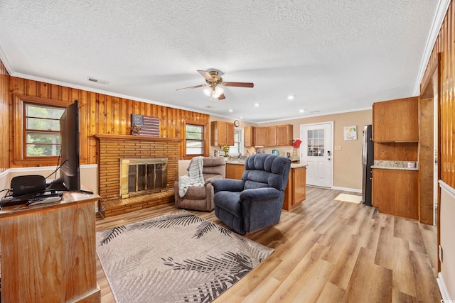 153 Busbee St, Conway, SC 29526 - living room featuring crown molding, healthy amount of natural light, a ceiling fan, light wood-type flooring, and a textured ceiling