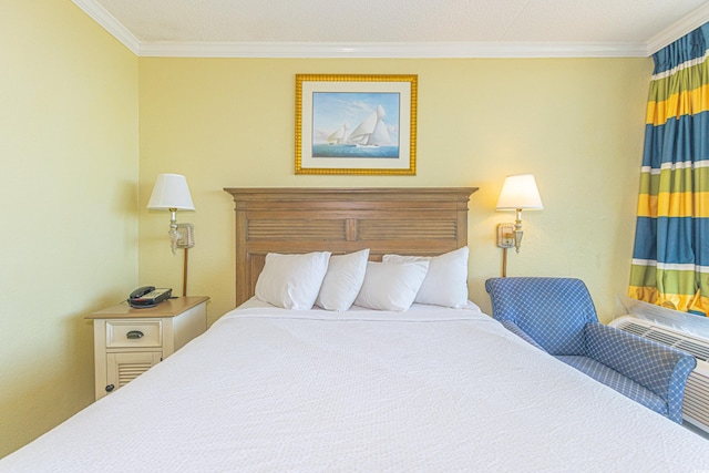 bedroom with crown molding