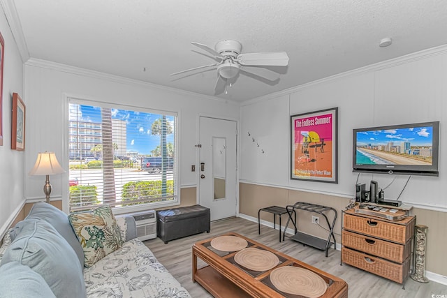 4516 Seaview St Unit 135, North Myrtle Beach, SC 29582 - living area featuring light wood-type flooring, ceiling fan, and crown molding