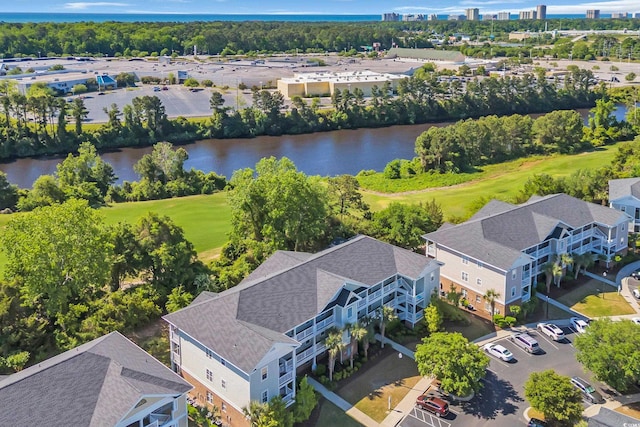 aerial view featuring a water view