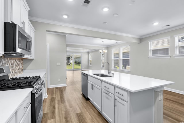 kitchen with visible vents, a sink, wood finished floors, and stainless steel appliances