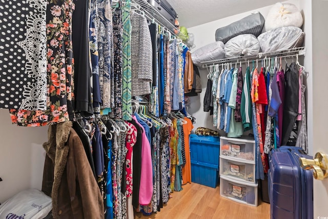 walk in closet with wood finished floors