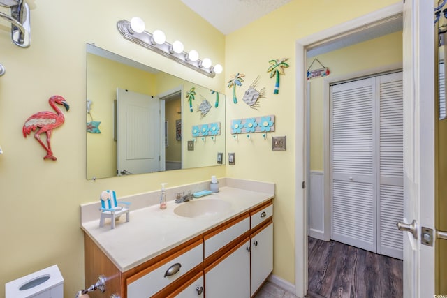 bathroom with vanity and a closet