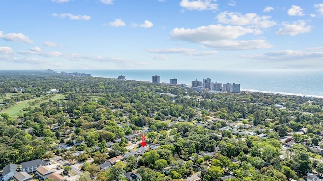 drone / aerial view with a water view and a city view