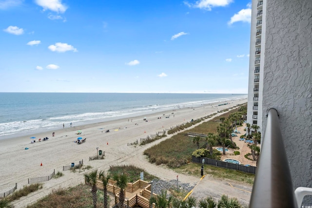 property view of water featuring a view of the beach