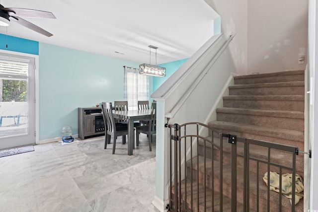 109 Winding Path Dr, Loris, SC 29569 - dining area with a ceiling fan, stairway, and baseboards