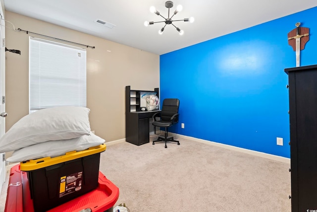 109 Winding Path Dr, Loris, SC 29569 - office with a chandelier, carpet flooring, and baseboards