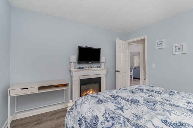 673 Tupelo Ln Unit G, Longs, SC 29568 - bedroom with wood finished floors, a lit fireplace, and baseboards