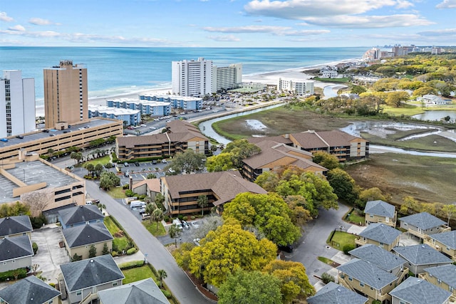 aerial view featuring a water view and a city view