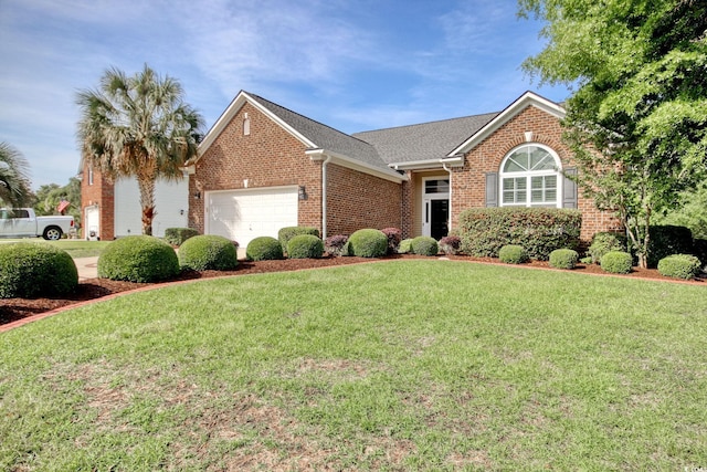 78 Saltwind Loop, Murrells Inlet, SC 29576 - ranch-style home with a garage, a shingled roof, a front lawn, and brick siding