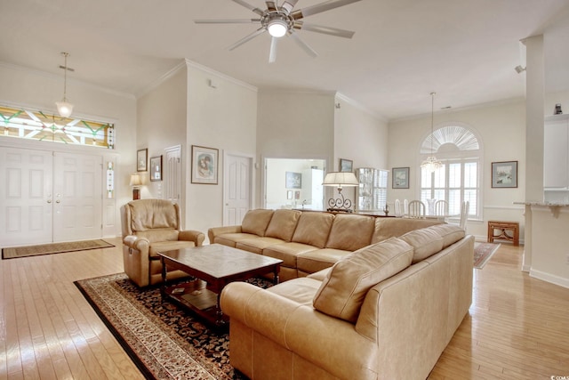 78 Saltwind Loop, Murrells Inlet, SC 29576 - living room featuring a high ceiling, a ceiling fan, and light wood finished floors