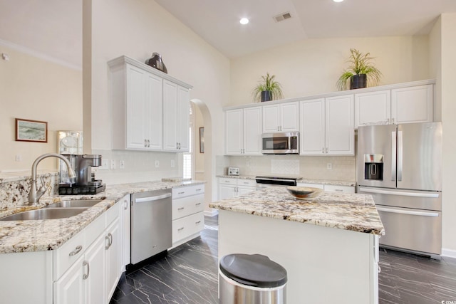 78 Saltwind Loop, Murrells Inlet, SC 29576 - kitchen with visible vents, a sink, marble finish floor, and appliances with stainless steel finishes