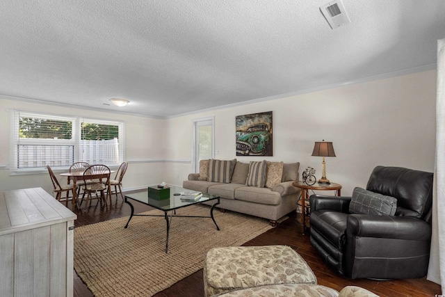 617 Hibiscus Ave Unit 617, Myrtle Beach, SC 29577 - living room featuring crown molding, wood finished floors, a textured ceiling, and visible vents