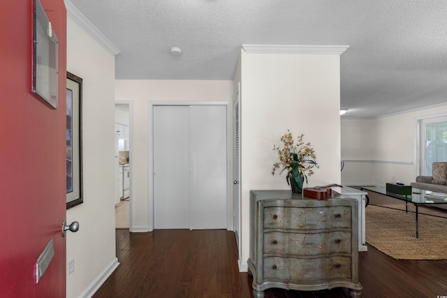 617 Hibiscus Ave Unit 617, Myrtle Beach, SC 29577 - corridor featuring baseboards, a textured ceiling, crown molding, and wood finished floors