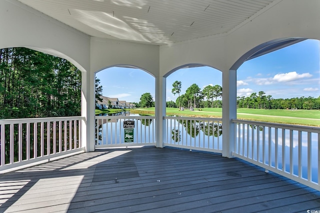 deck with a water view